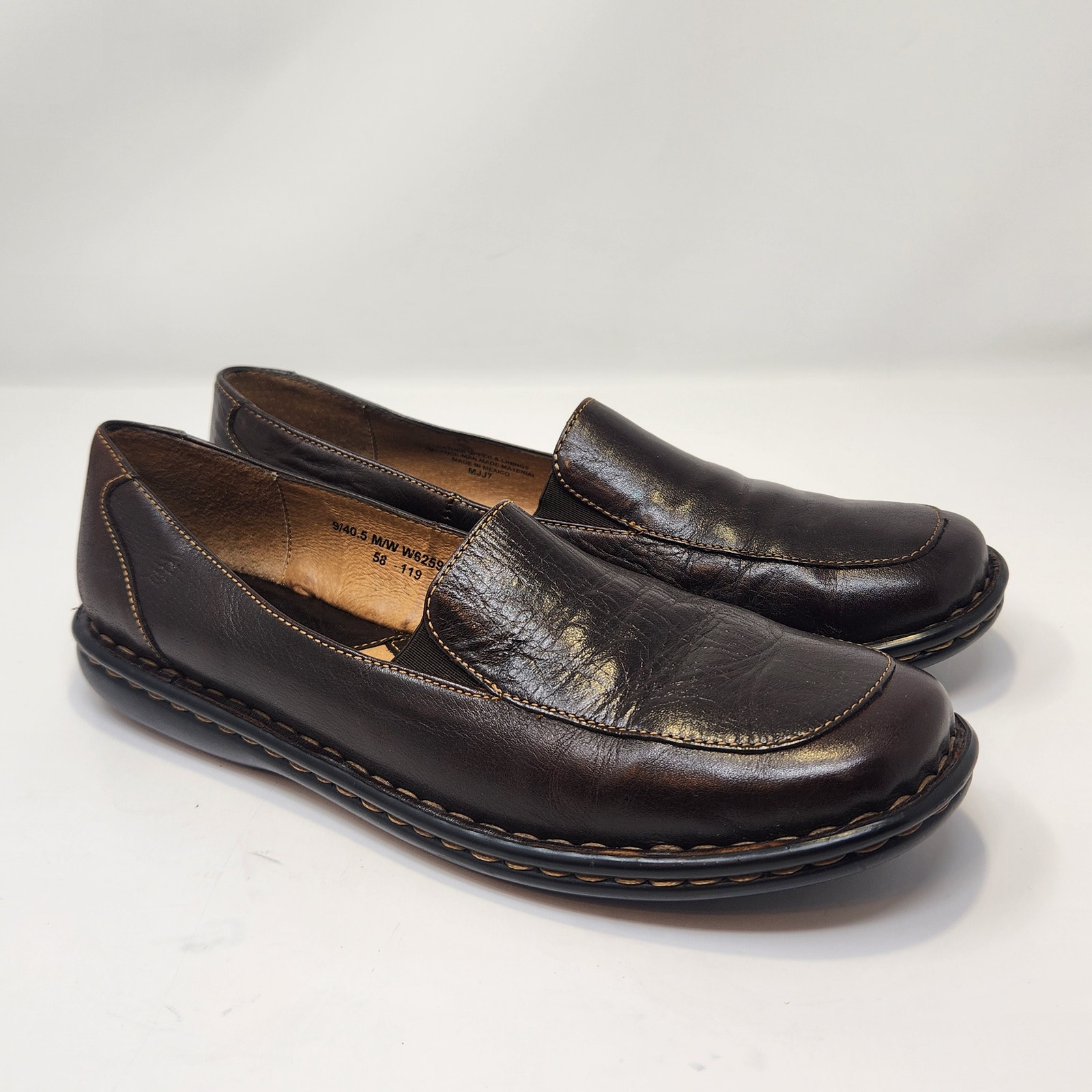 Born Brown Leather Slip On Loafers Flats Women Size 9 M Square Toe Comfort
